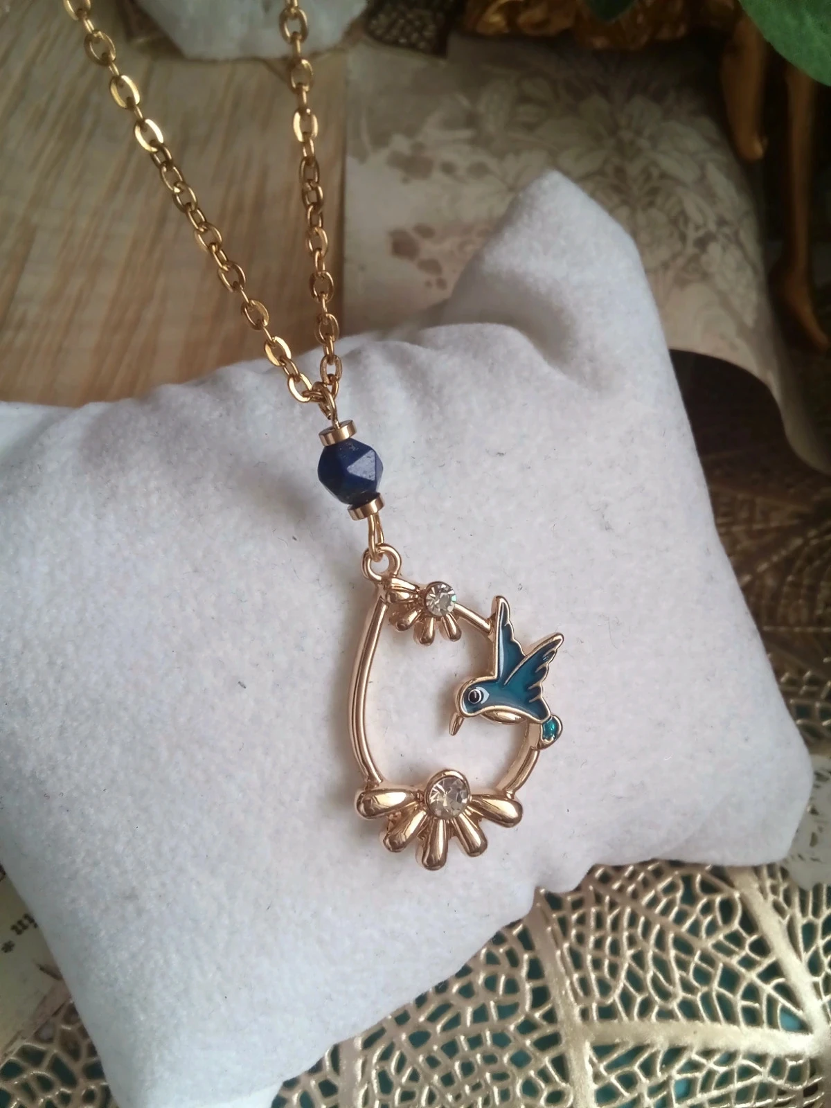 Collier lapis lazuli oiseau zircon – photo 2